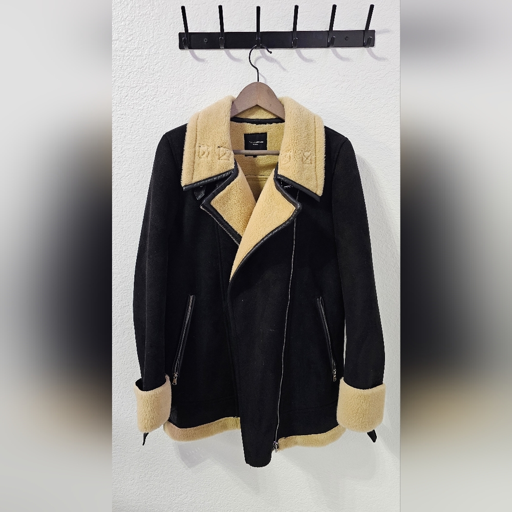 Zara Moto Sued/Faux Fur Bomber Jacket